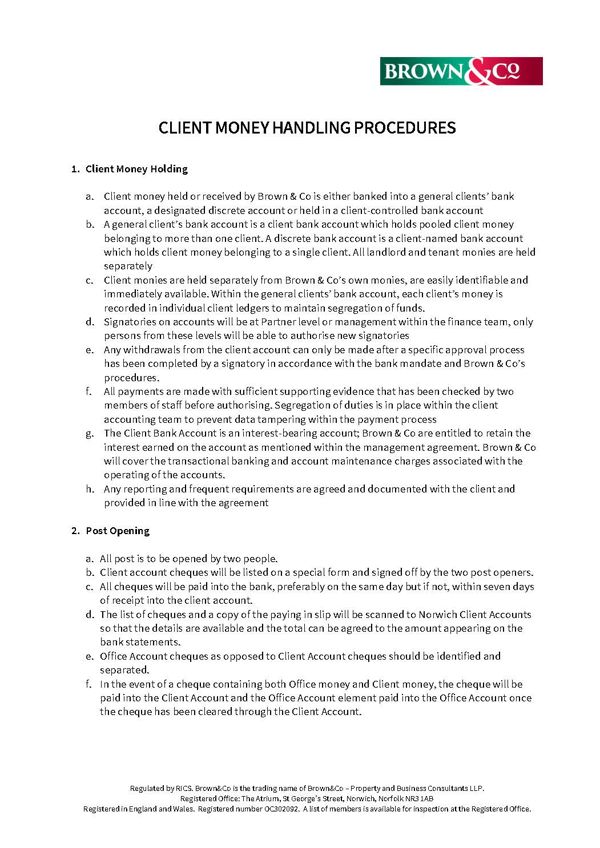 Brown&Co Client Money Handling Procedure