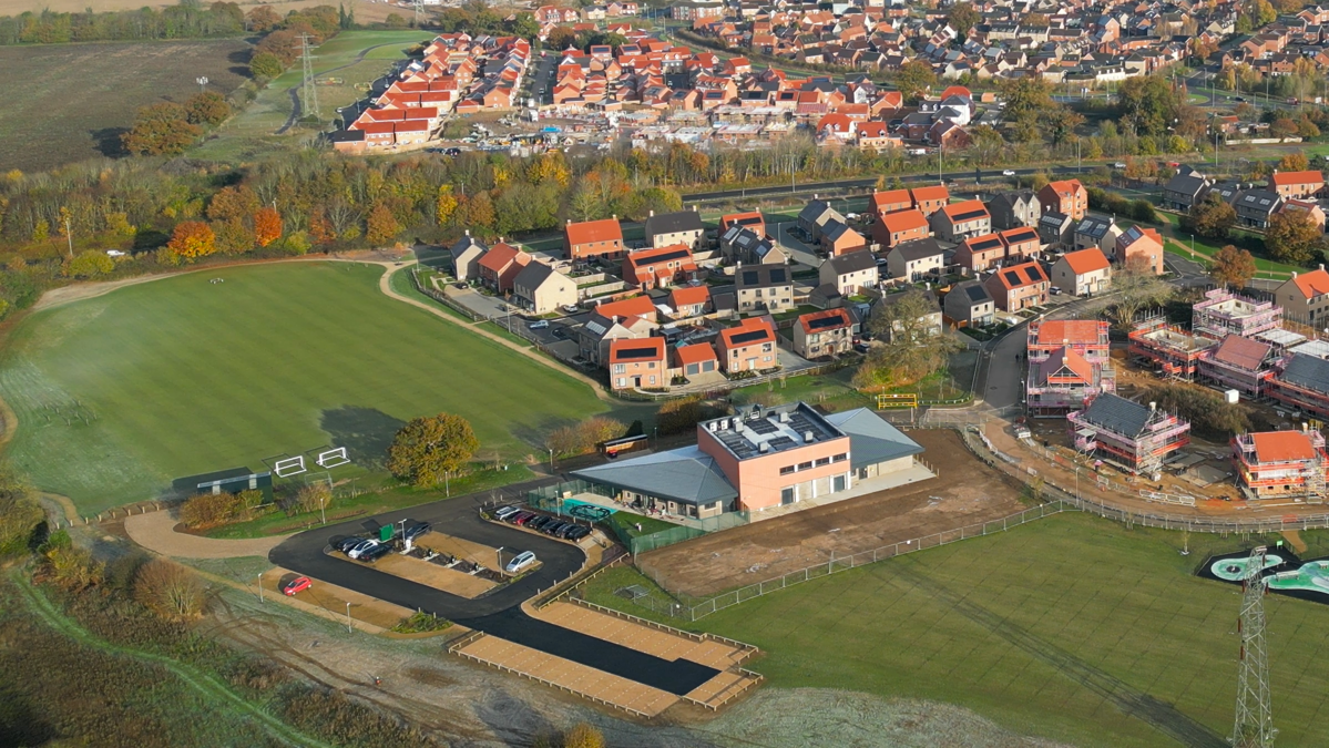 St Giles Park's sports pavilion, football pitch, and pre-school nursery