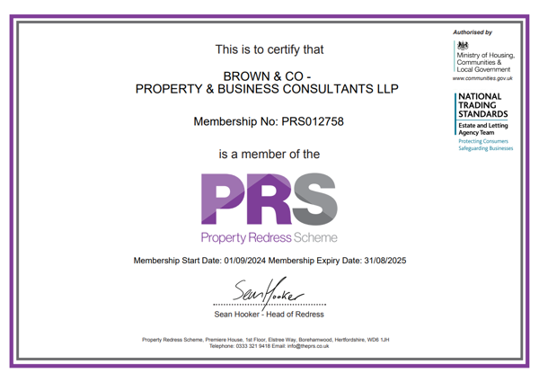 Property Redress Scheme Certificate